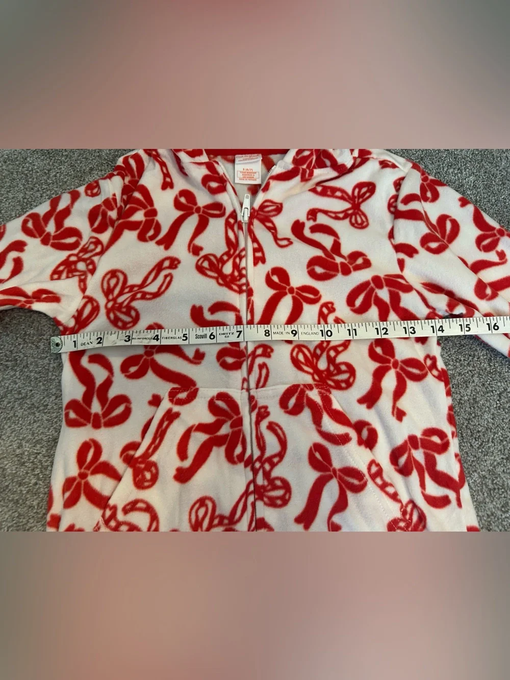 Cat & Jack White and Red Candy Cane Print Hooded One-Piece Pajamas size 6/7 NWT